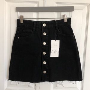 Zara Hi-Rise A-Line Black Denim Skirt